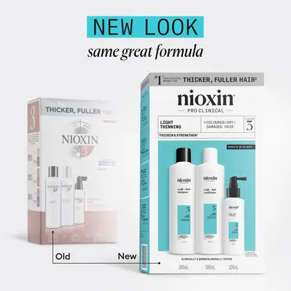 Trial Kit Nioxin Scalp + Hair Thickening System 3 for Coloured, dry and damaged hair Treated Hair with Light Thinning