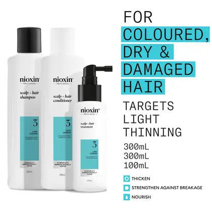 Nioxin System 3 Loyalty Kit -  Scalp & Hair Thickening for Coloured, Dry and Damaged Hair Treated Hair with Light Thinning