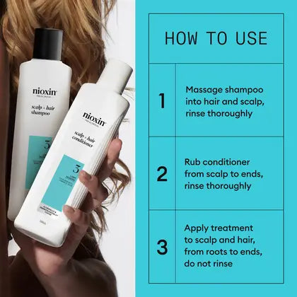 Nioxin System 3 Loyalty Kit -  Scalp & Hair Thickening for Coloured, Dry and Damaged Hair Treated Hair with Light Thinning