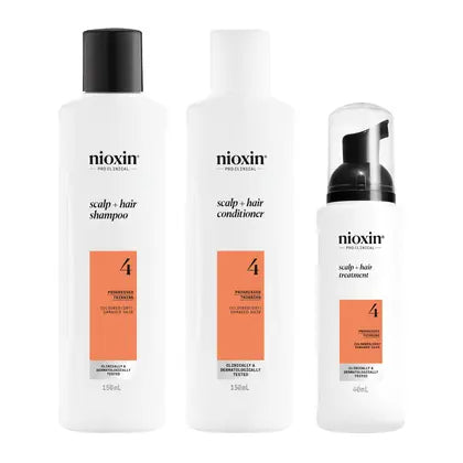 Trial Kit Nioxin Scalp + Hair Thickening System 4 for Coloured, dry and damaged hair Treated Hair with Progressed Thinning